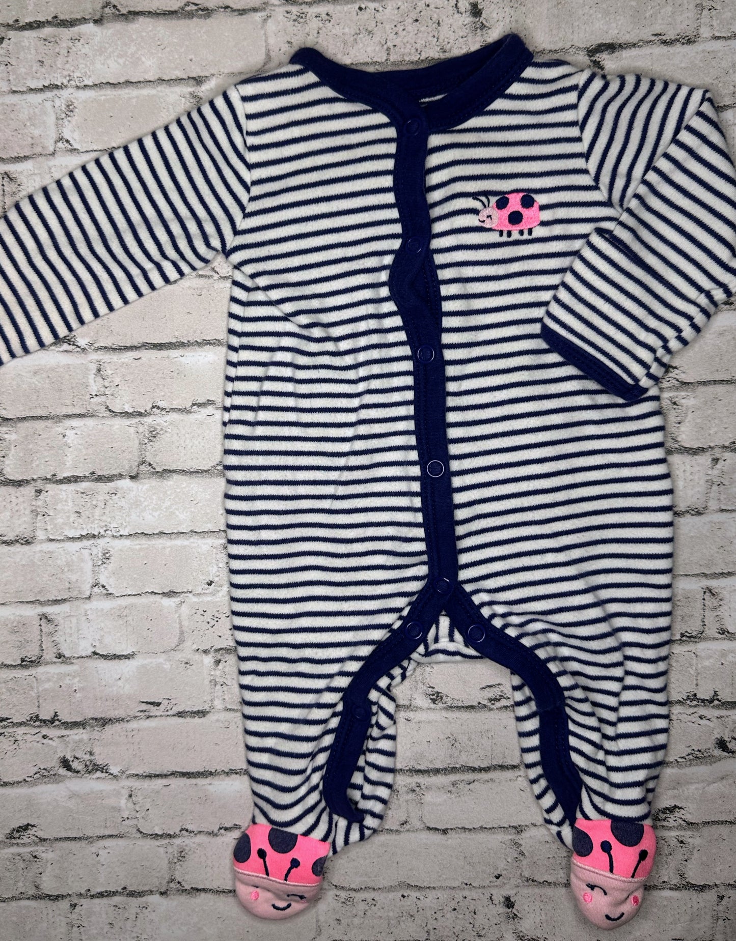 Carter’s: Navy Stripe Ladybug Sleeper- Newborn