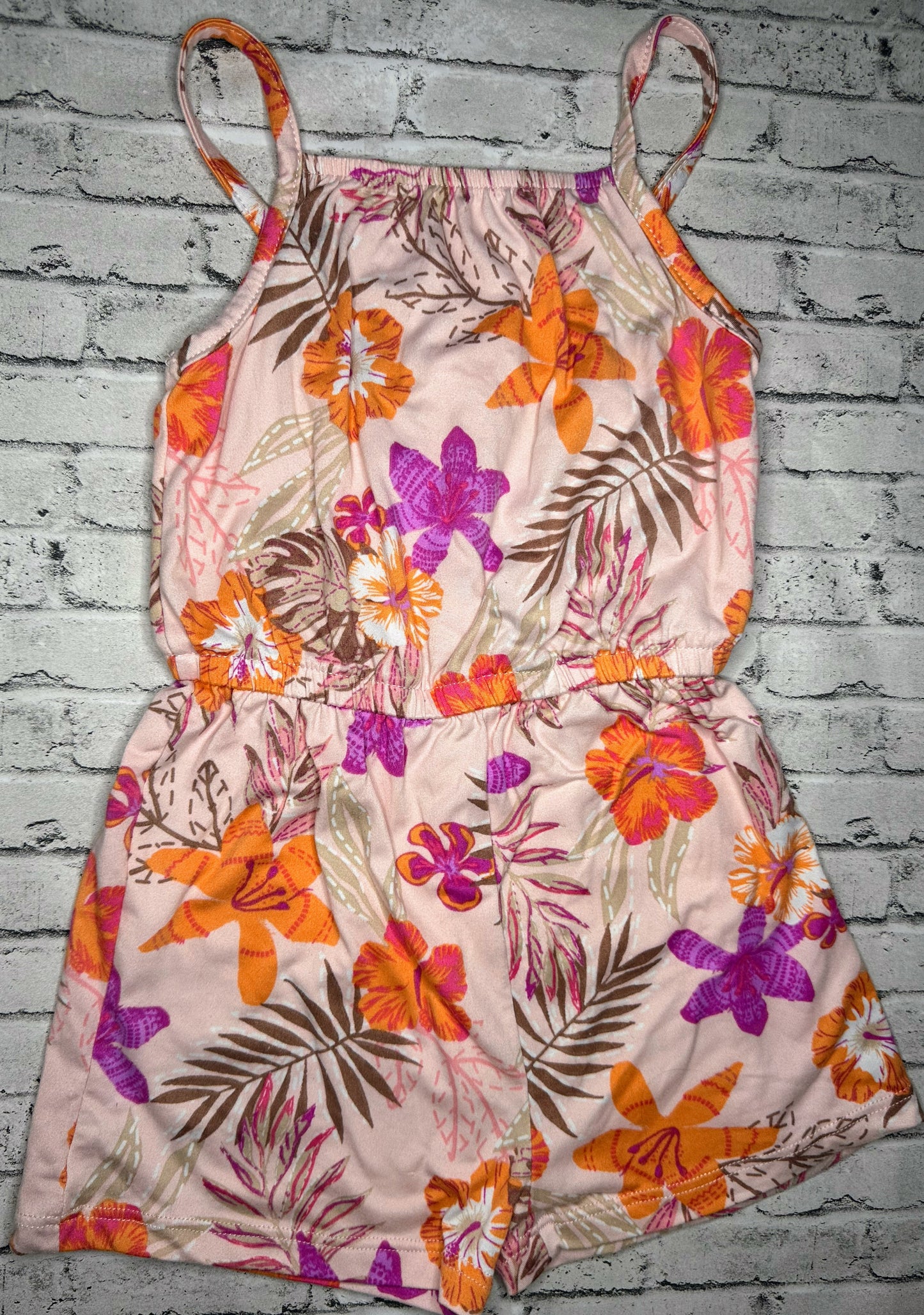 Forever Me: Pink/Orange Floral Romper- 4T