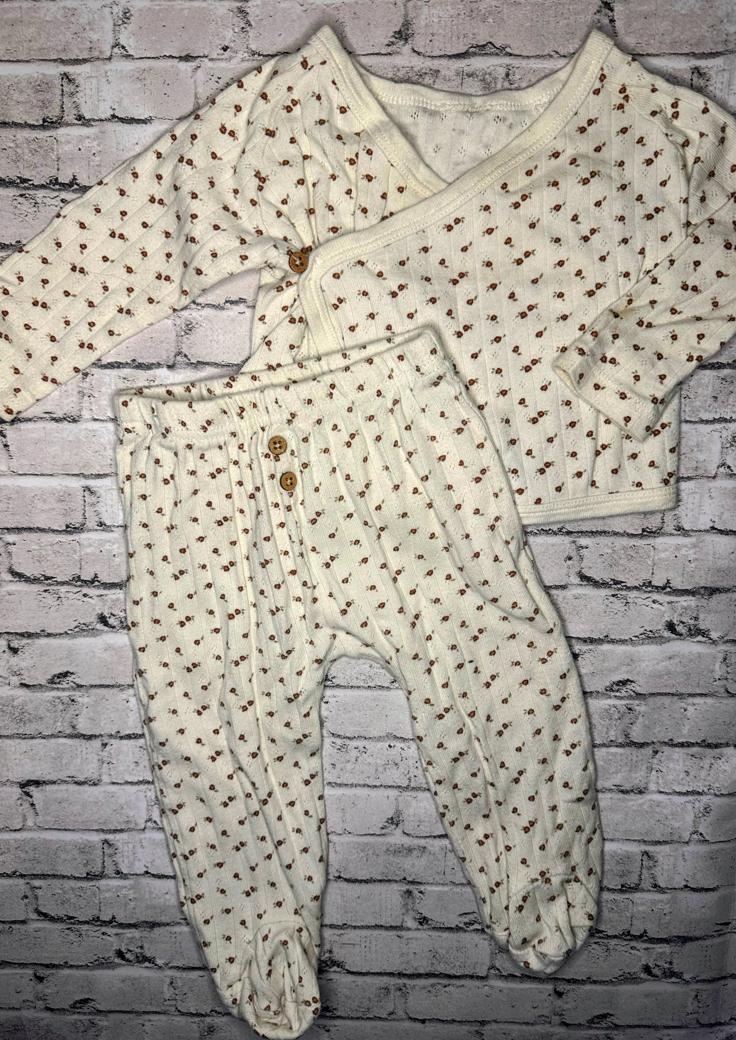 Snug: 2pc Tan Floral Set- 6/9m