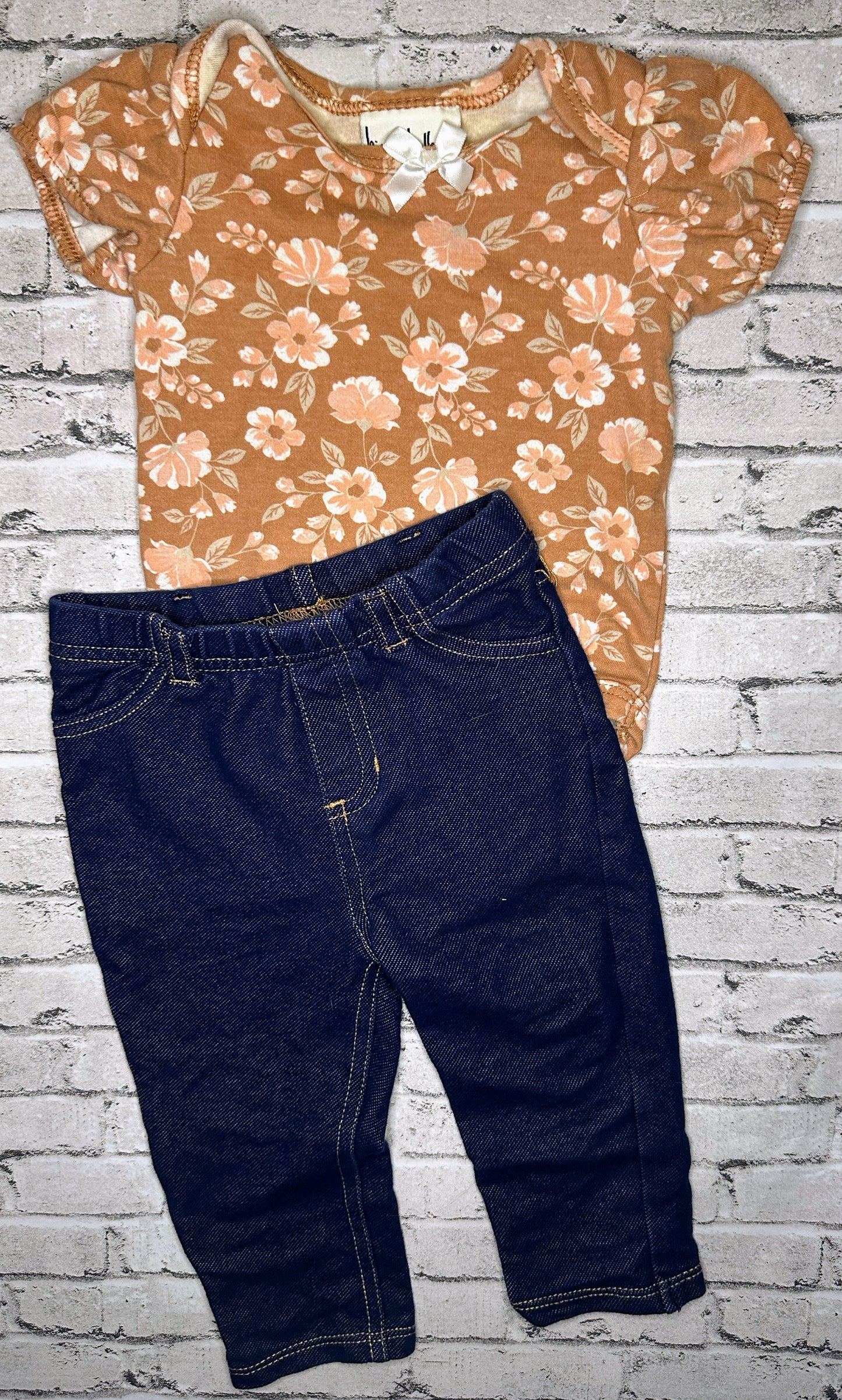 2pc Tan Floral Set- 6/9m