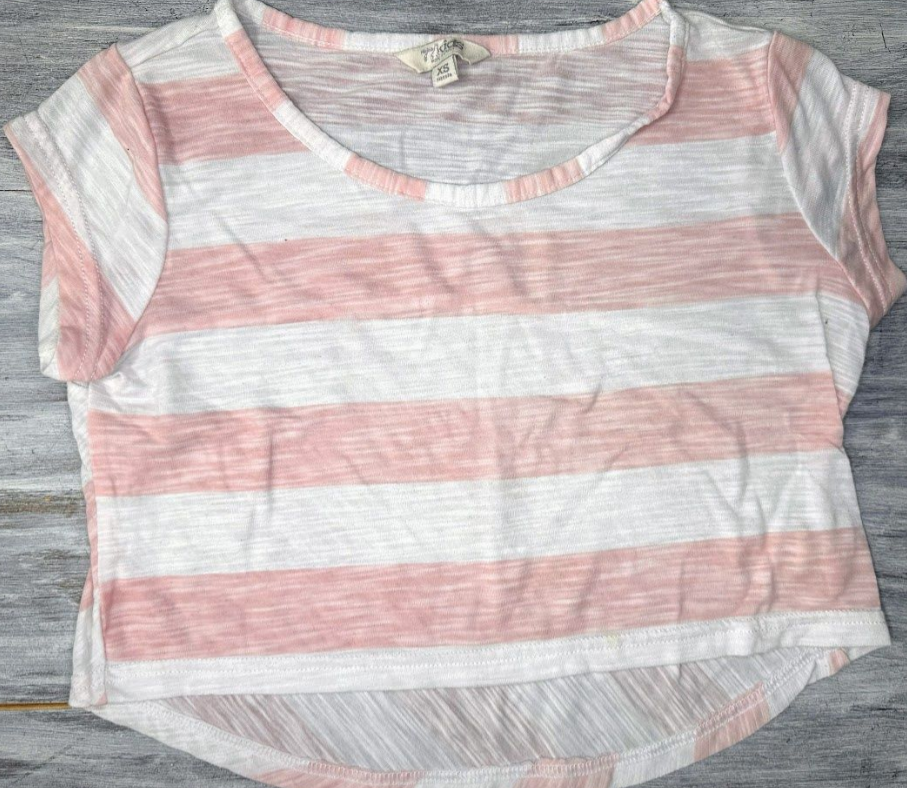 77 Kids: Pink Stripe Crop Top- Youth XS (5/6)