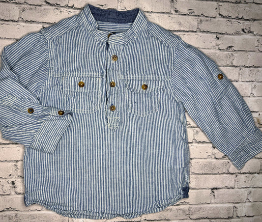 L.O.G.G.: Blue Stripe Button Up - 1.5/2T