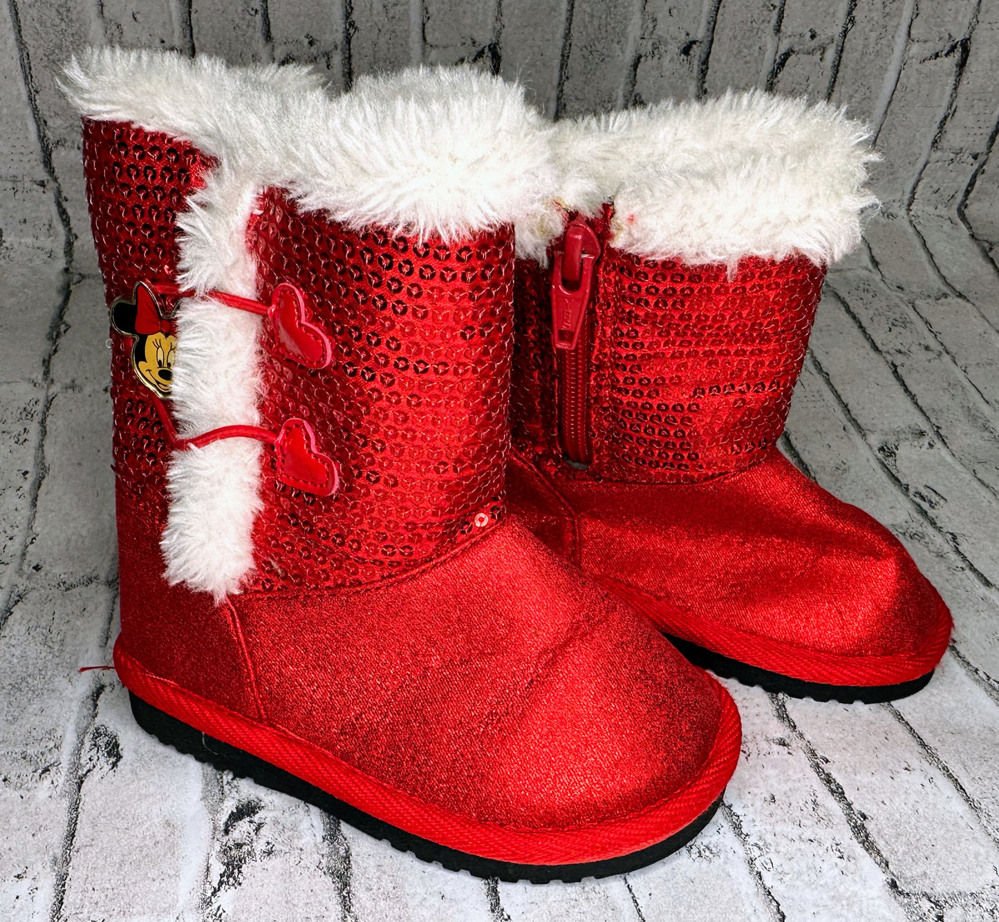 Red Minnie Mouse Fur Boots- 6C