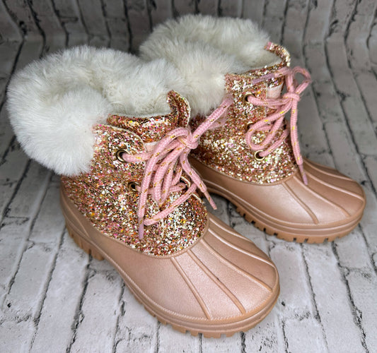 London Fog: Pink Glitter Fur Boots - 11c