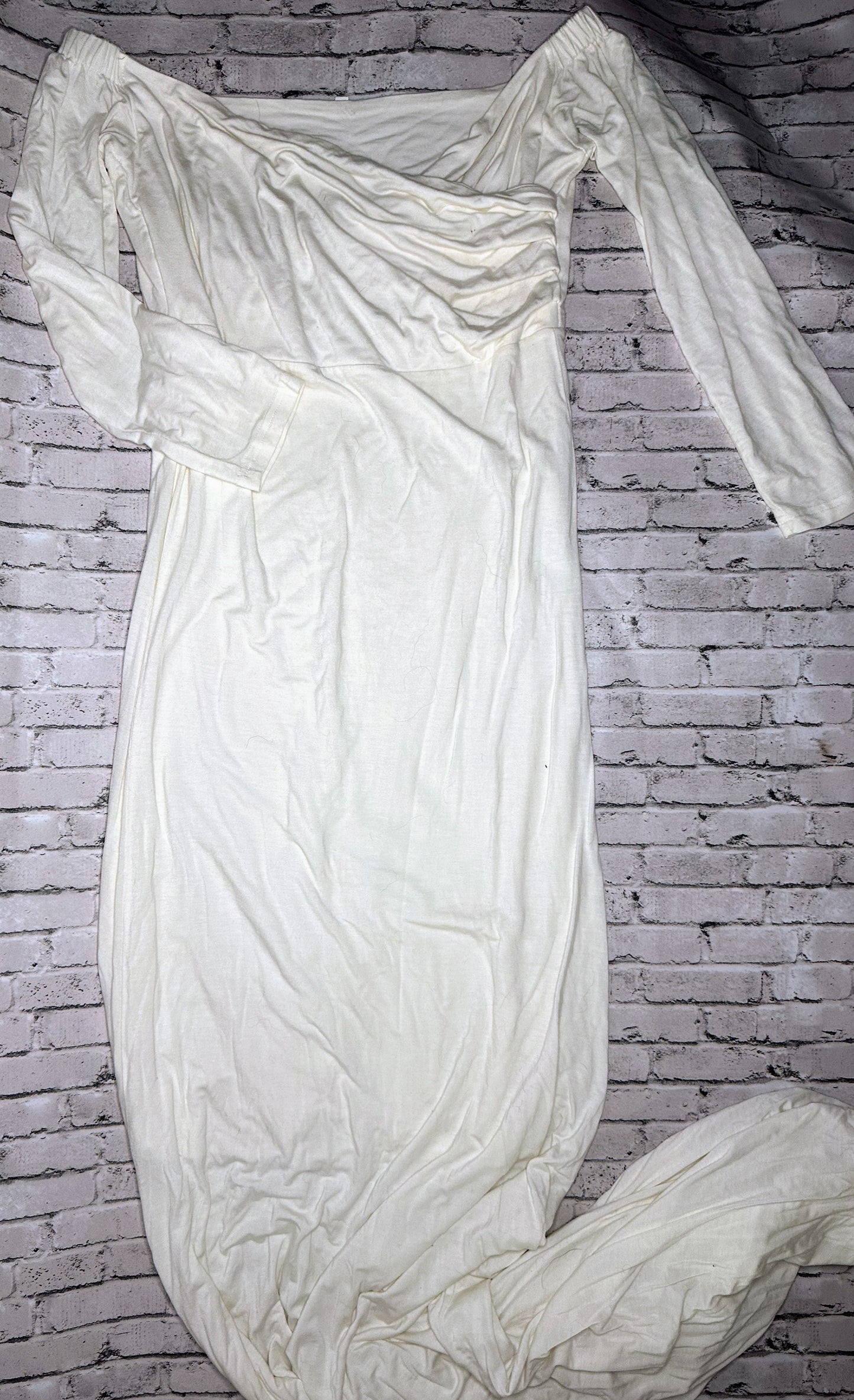 White Off The Shoulder Floor Length Maternity Dress - Medium