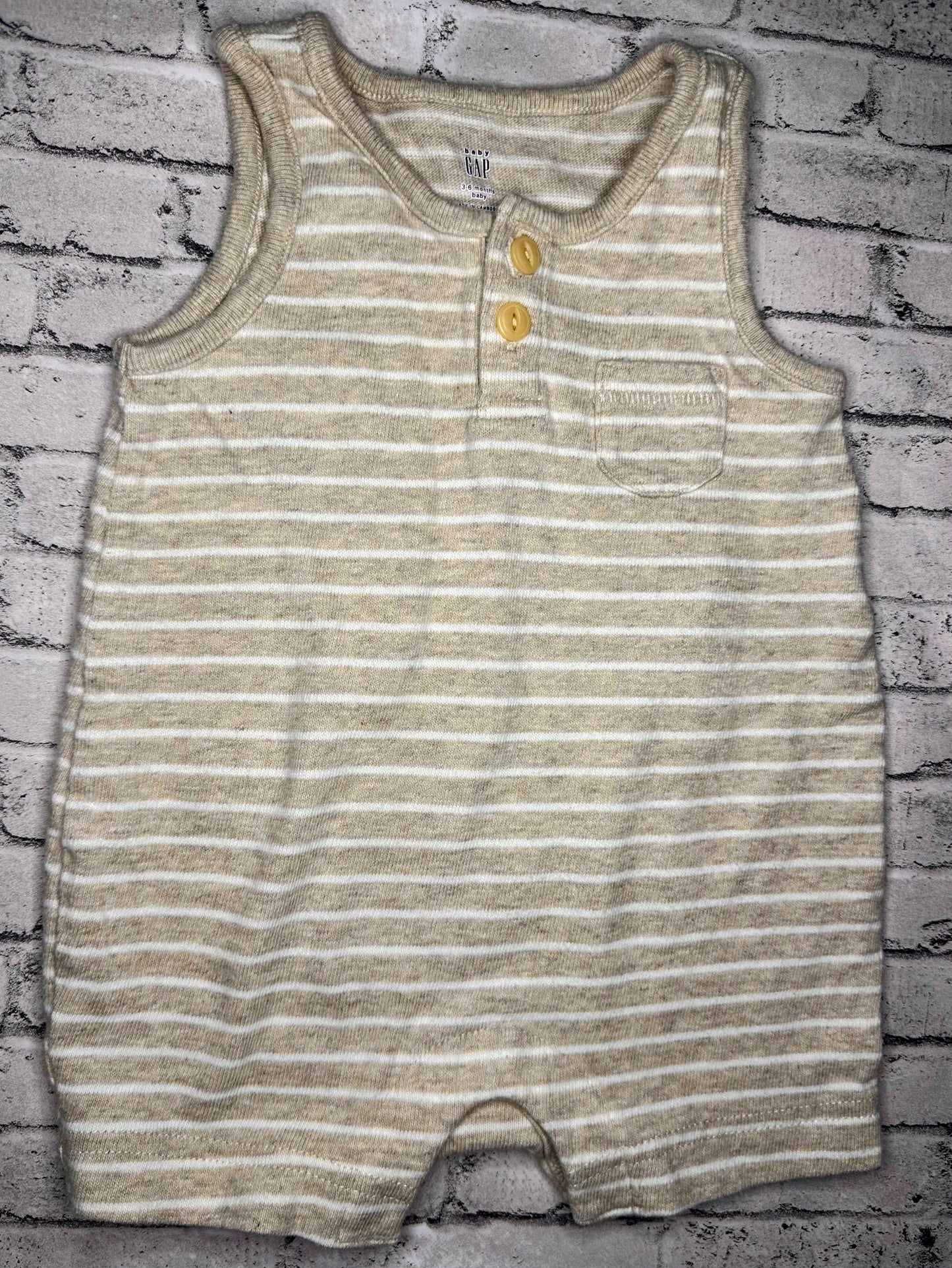 Baby GAP: Tan Stripe Romper- 3/6m