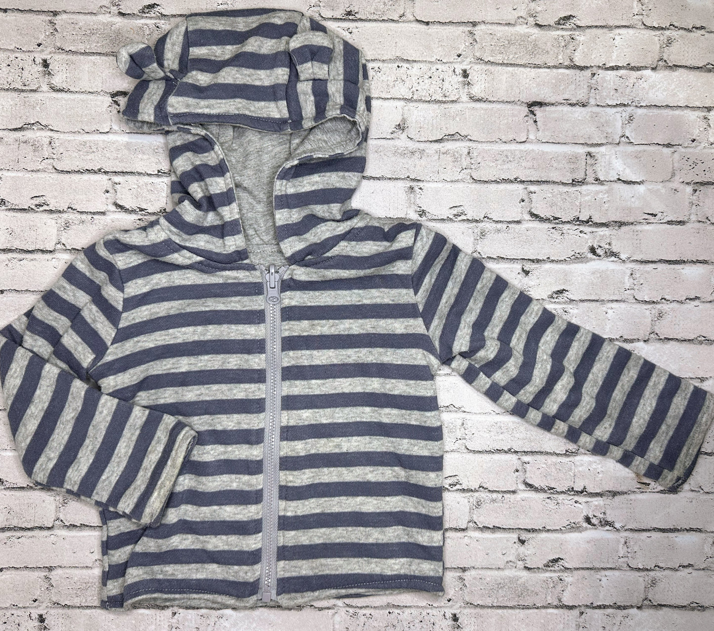 Okie Dokie: Navy Stripe Full Zip- 24m