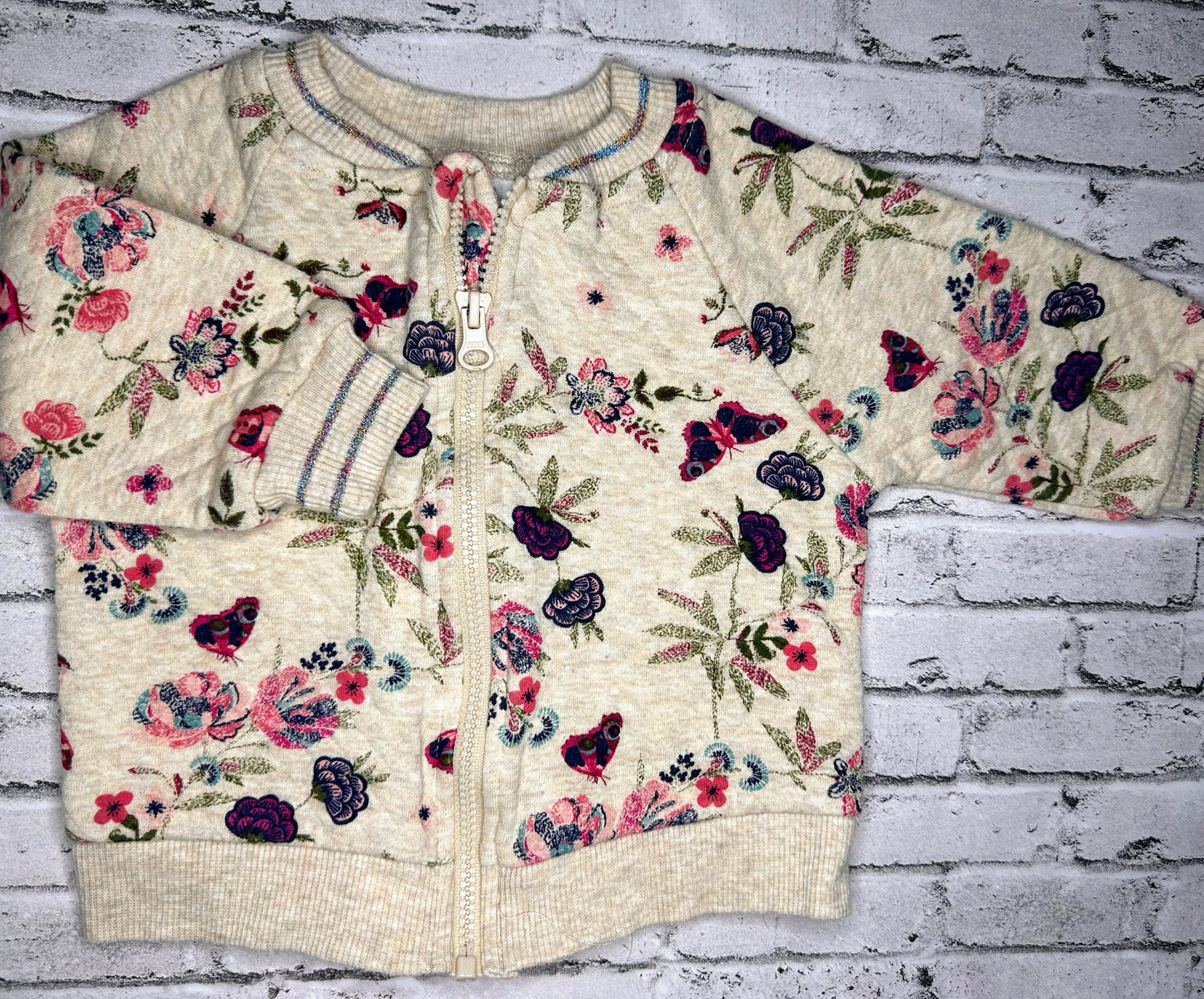 Wonder Nation: Tan Floral Full Zip - 3/6m