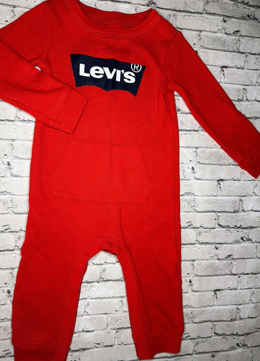 Levi’s: Red Waffle Knit Jumpsuit- 24m