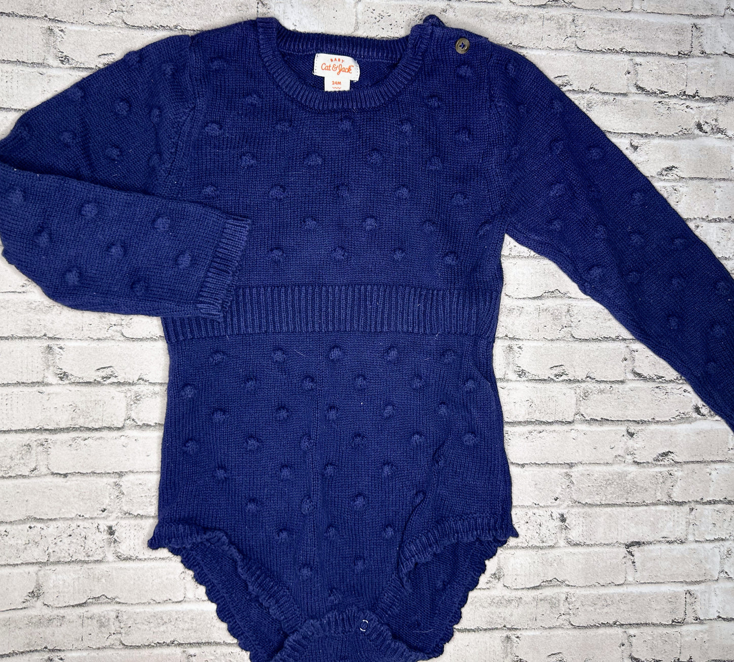 Cat & Jack: Navy Knit Pom Bodysuit- 24m