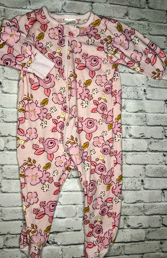 Gerber: Pink Floral Sleeper- 3/6m