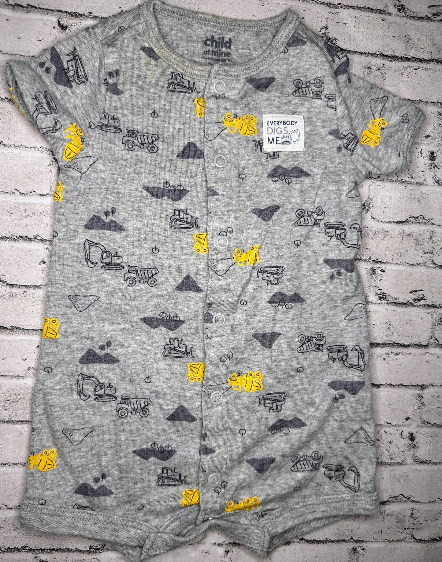 Carter’s: Gray Construction Romper- 3/6m