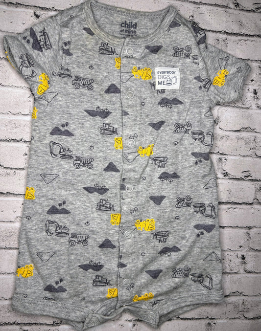 Carter’s: Gray Construction Romper- 3/6m