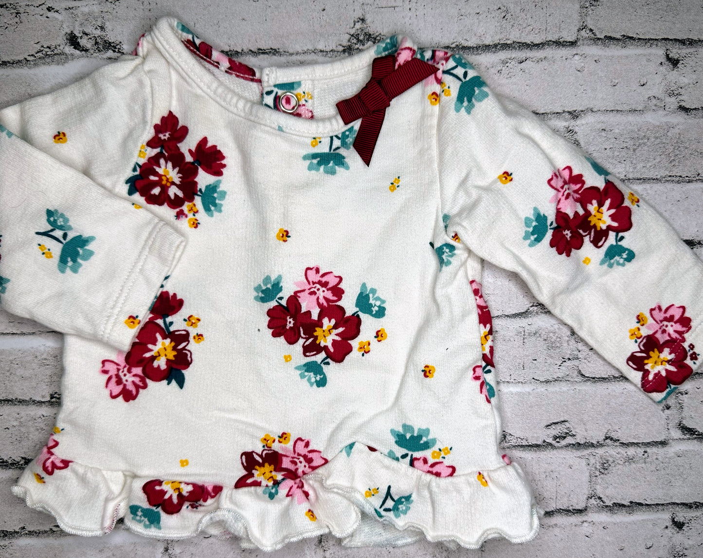 Child of Mine: Floral Ruffle Trim Top- Newborn