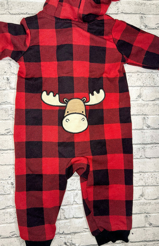 Lullaby: Plaid Moose Jumpsuit - 0/3m