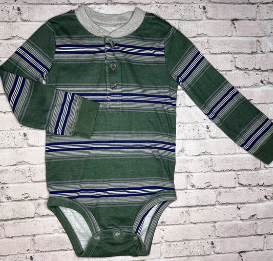 Carter’s: Green Stripe Button Bodysuit- 18m