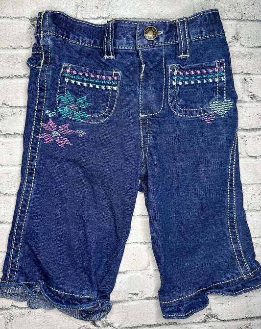 Faded Glory: Flower Embroidered Denim- 0/3m