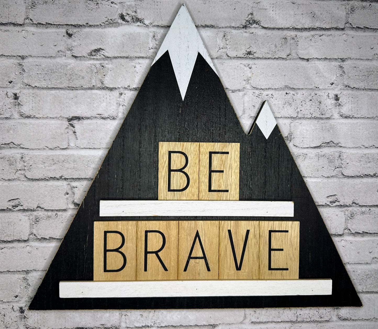 “Be Brave” Wooden Mountain Decor - 12”x13”