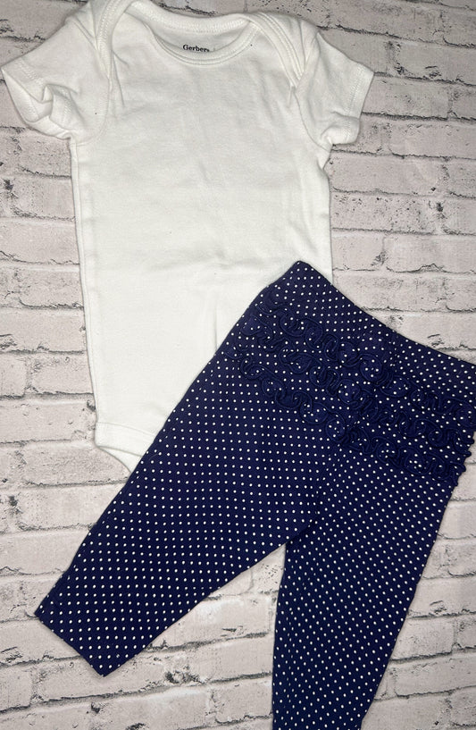 White/Navy Polk a Dot Set- 3/6m