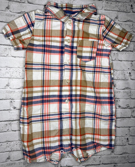 Carter’s: Peach/Blue Button Romper- 18m