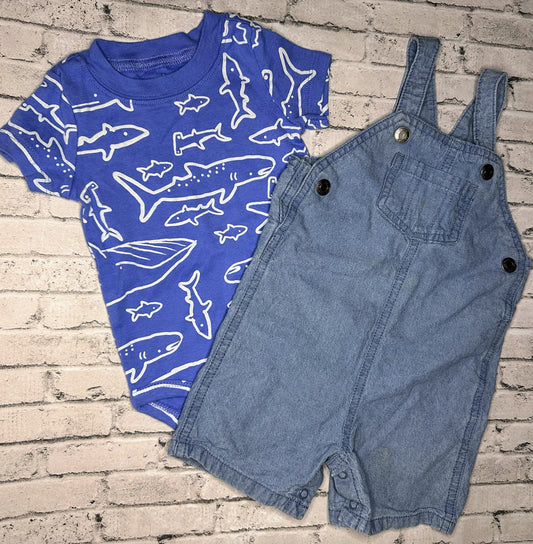 Carter’s: 2pc Shark + Overalls - 9m