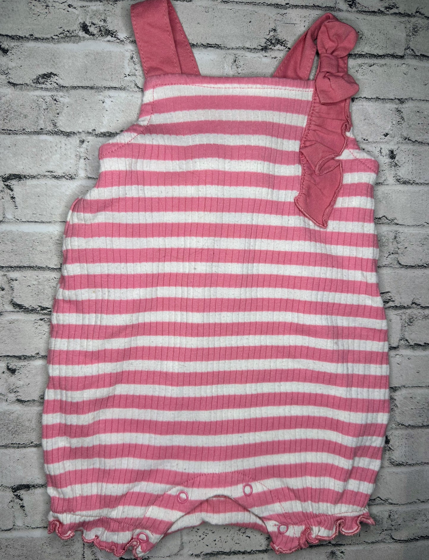 Chick Pea: Pink Stripe Romper- 3/6m