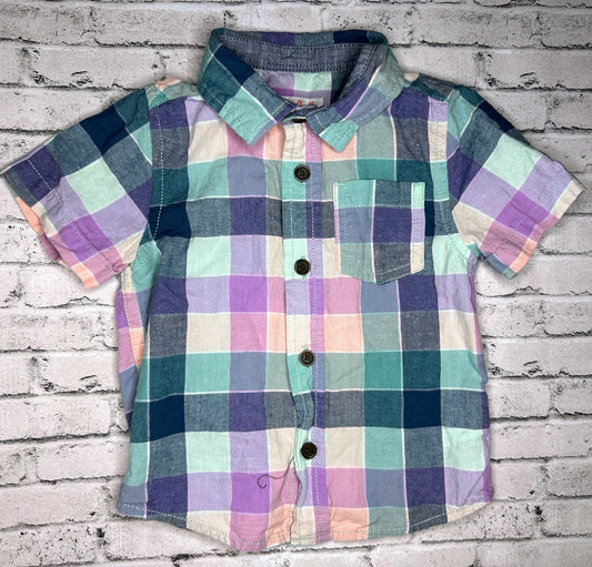 Cat & Jack: Mint Checkered Button Up - 18m