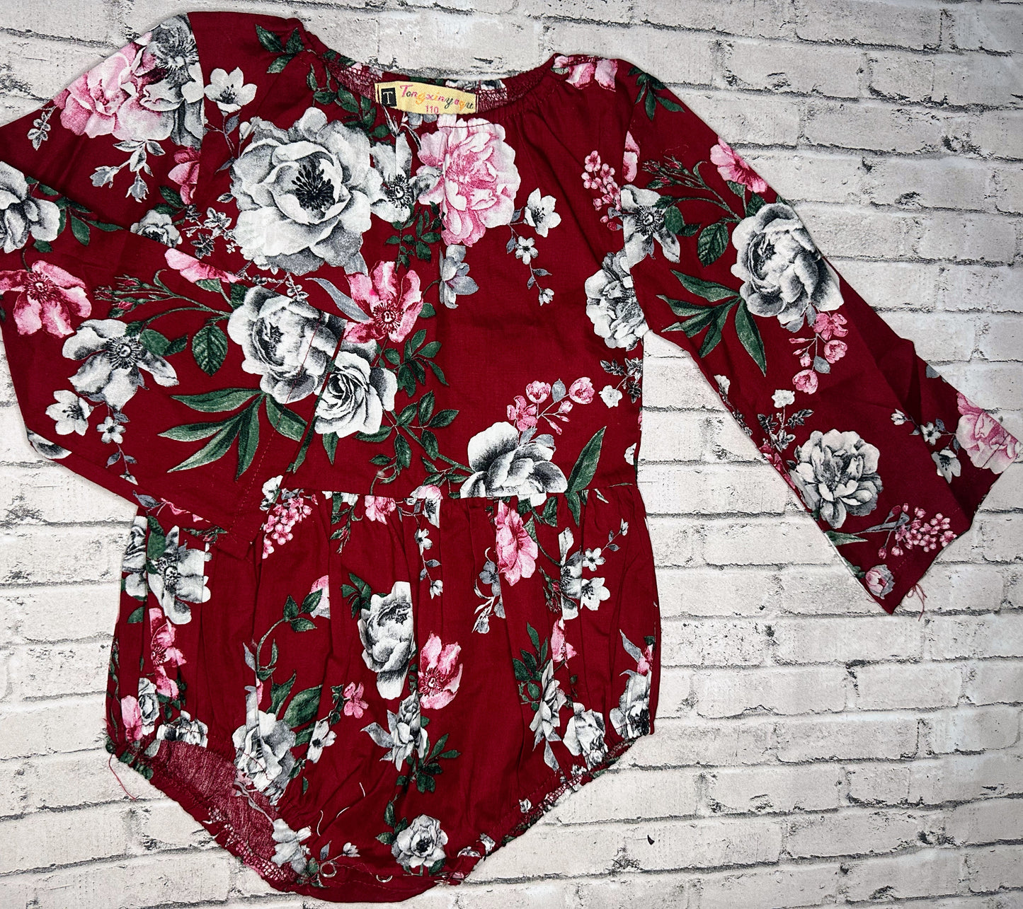 Maroon Floral Bodysuit- 110 (5T)