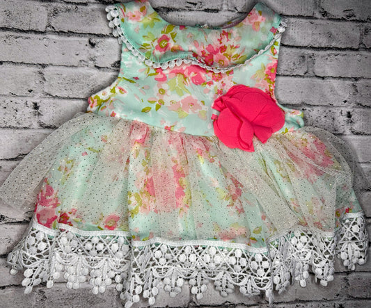 Little Lass: Mint Floral Dress- 3/6m