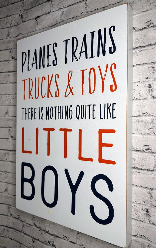 “Planes, Trains, Trucks & Toys” Wooden Decor - 16.5”x11”