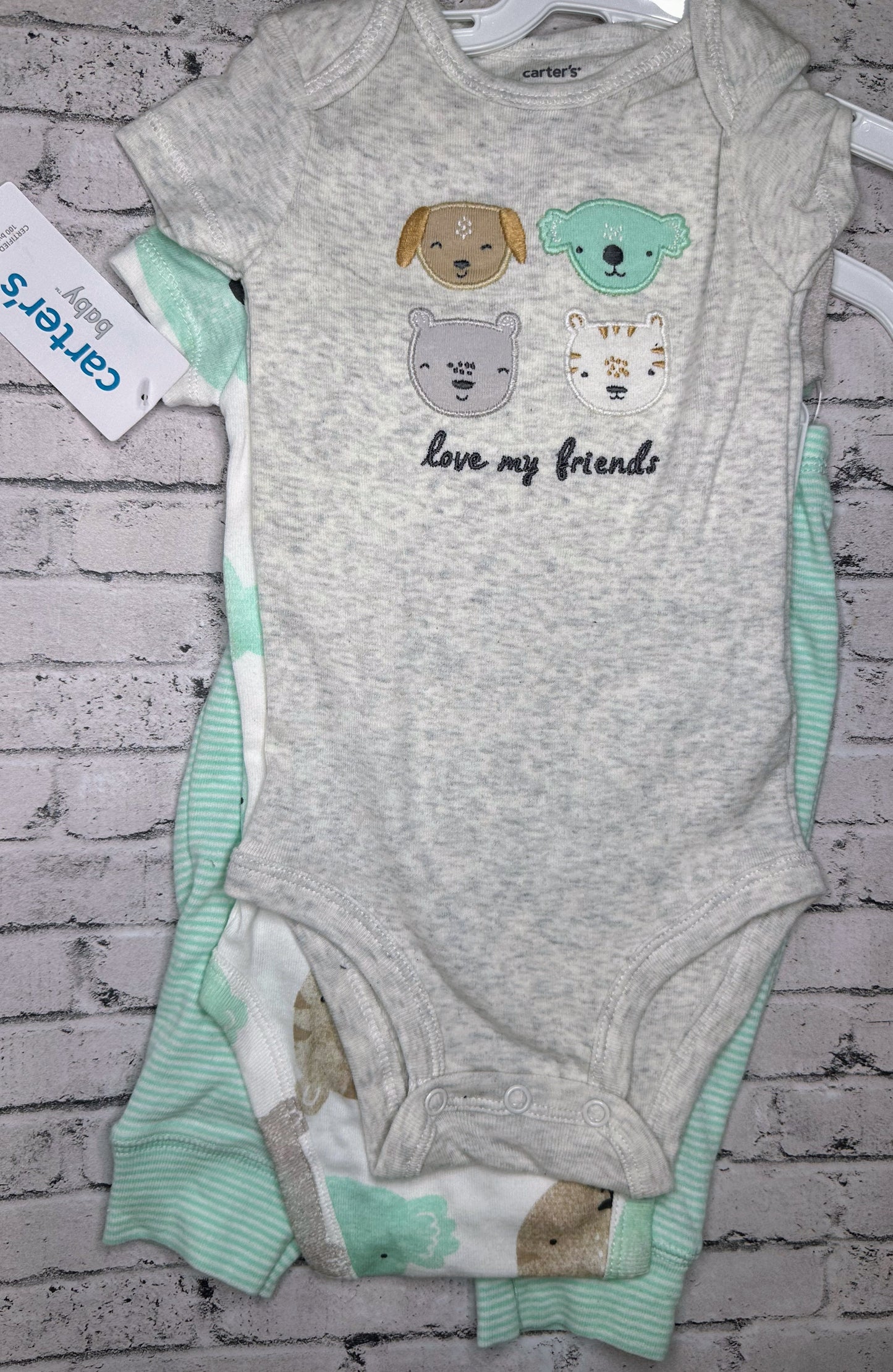 Carter’s: 3pc “Love My Friends” Bodysuits + Pants - 6m NEW!