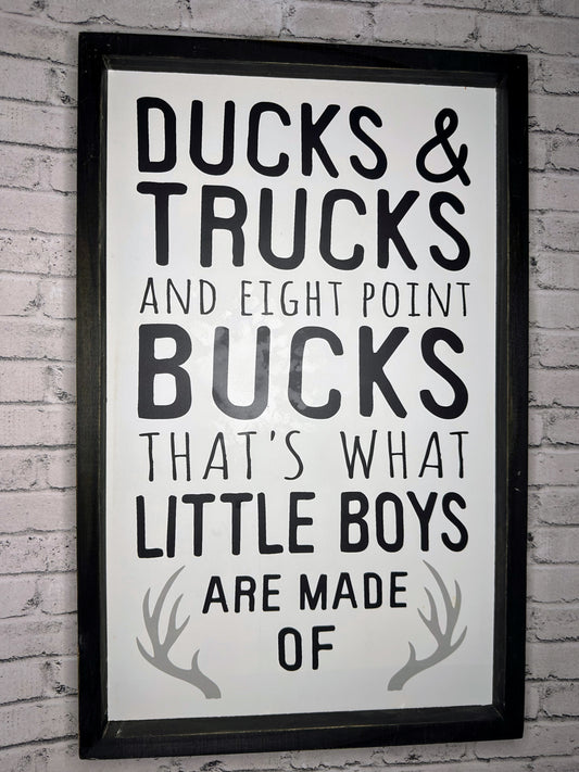 “Trucks & Ducks” Large Framed Wooden Decor - 20”x12”