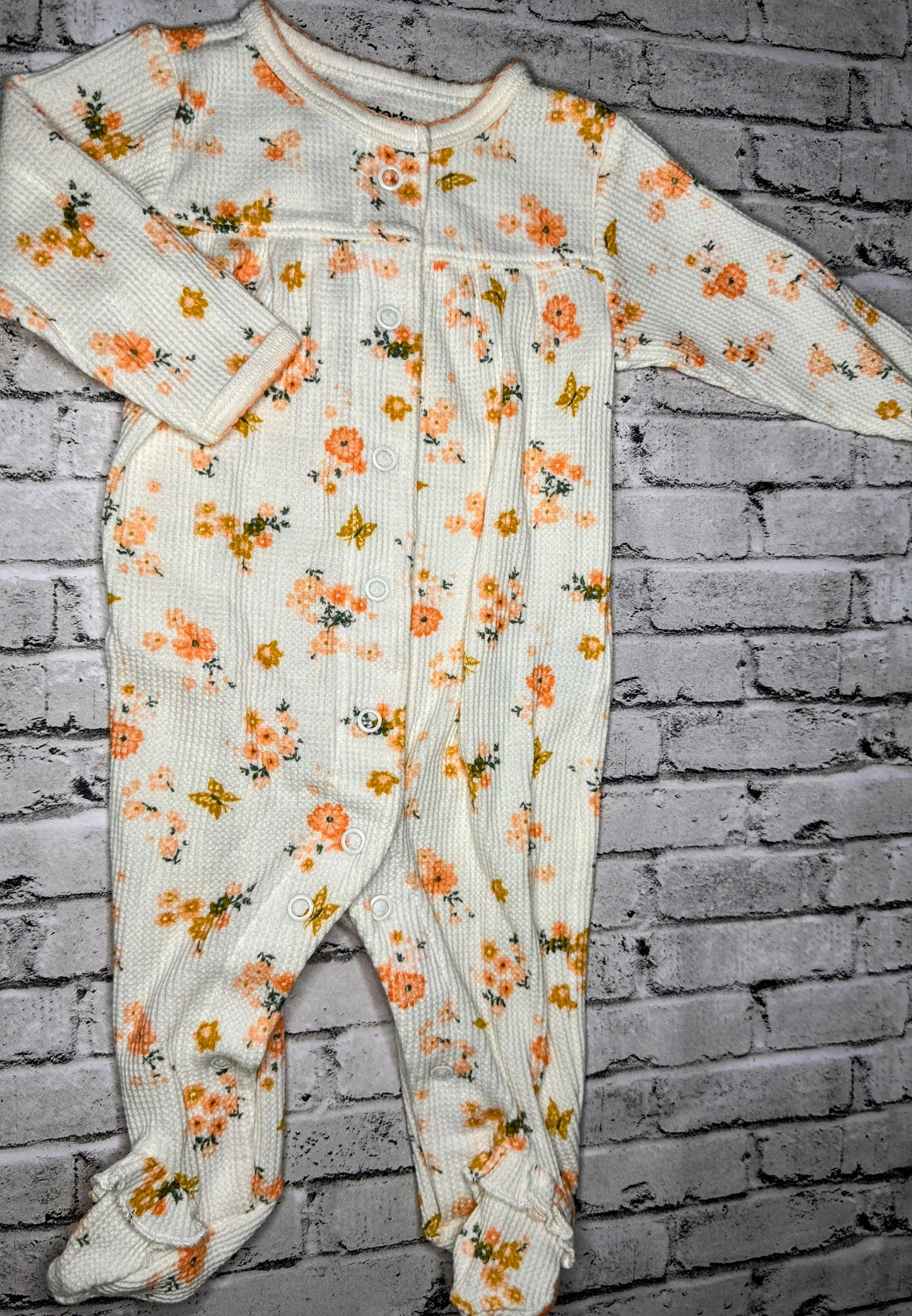 Carter’s: Waffle Knit Floral Sleeper- 3M