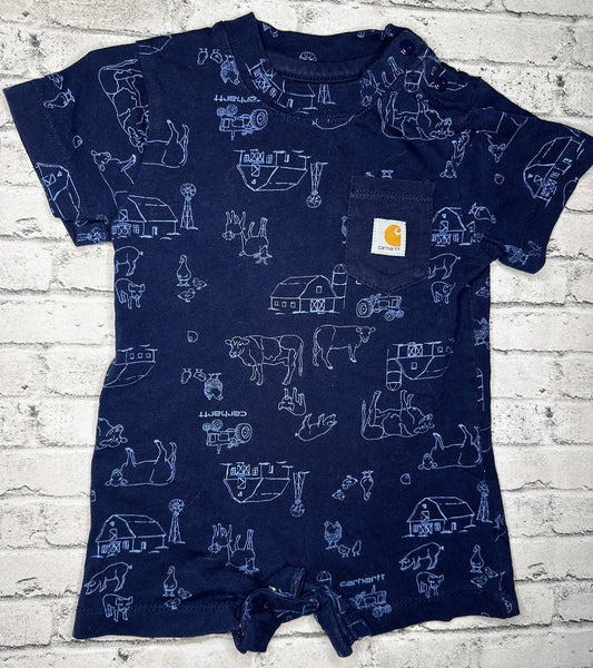 Carhartt: Navy Farm Romper- 6m