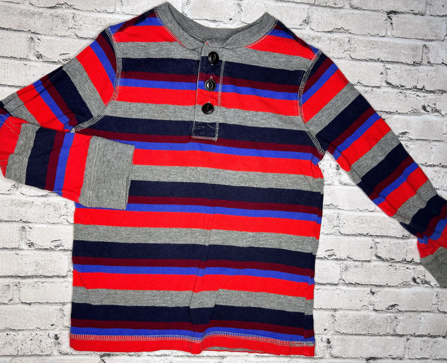 Oshkosh B’Gosh: Red/Blue Stripe Button Tee- 3T