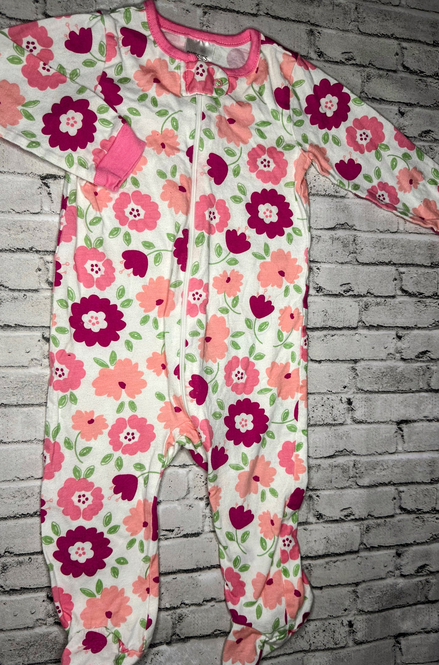 Onesies: Floral Sleeper- 3/6m