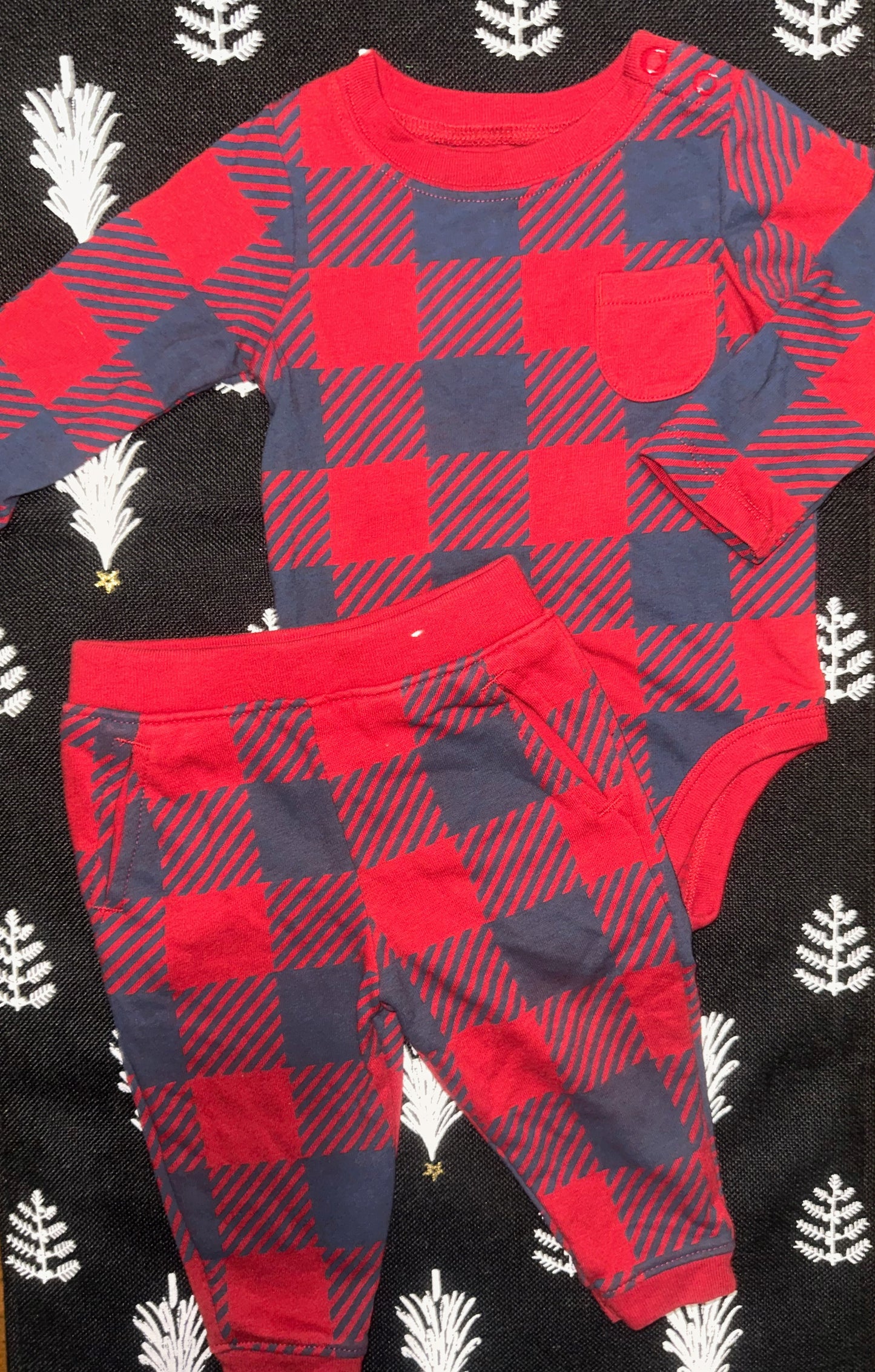 Garanimals: 2pc Red/Navy Plaid Set- 6/9m