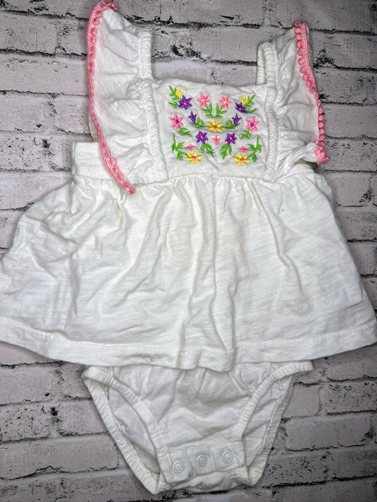 Carter’s: White Embroidered Skirted Bodysuit- 6m