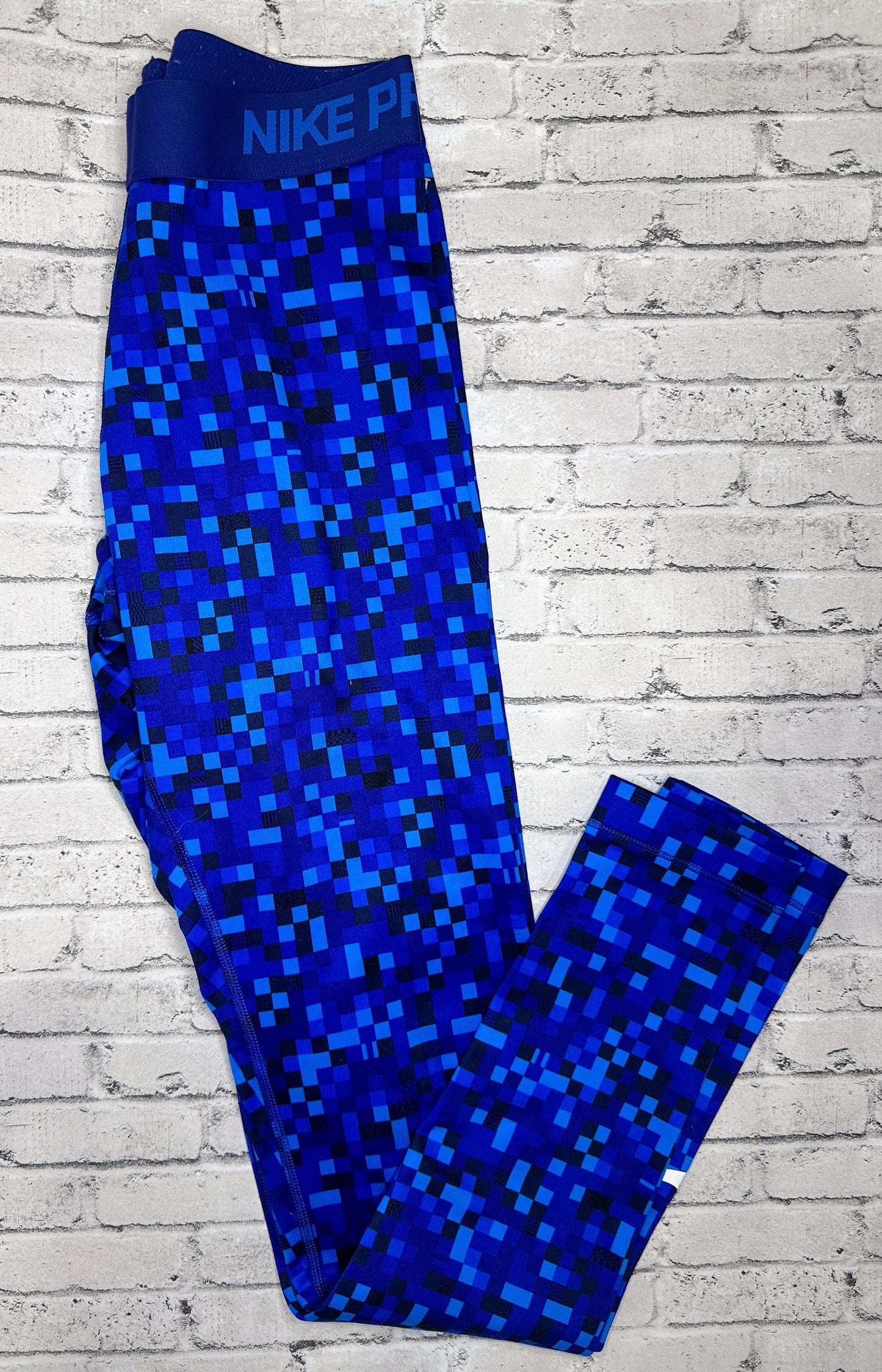 Nike: Blue Patterned Leggings- Adult Small