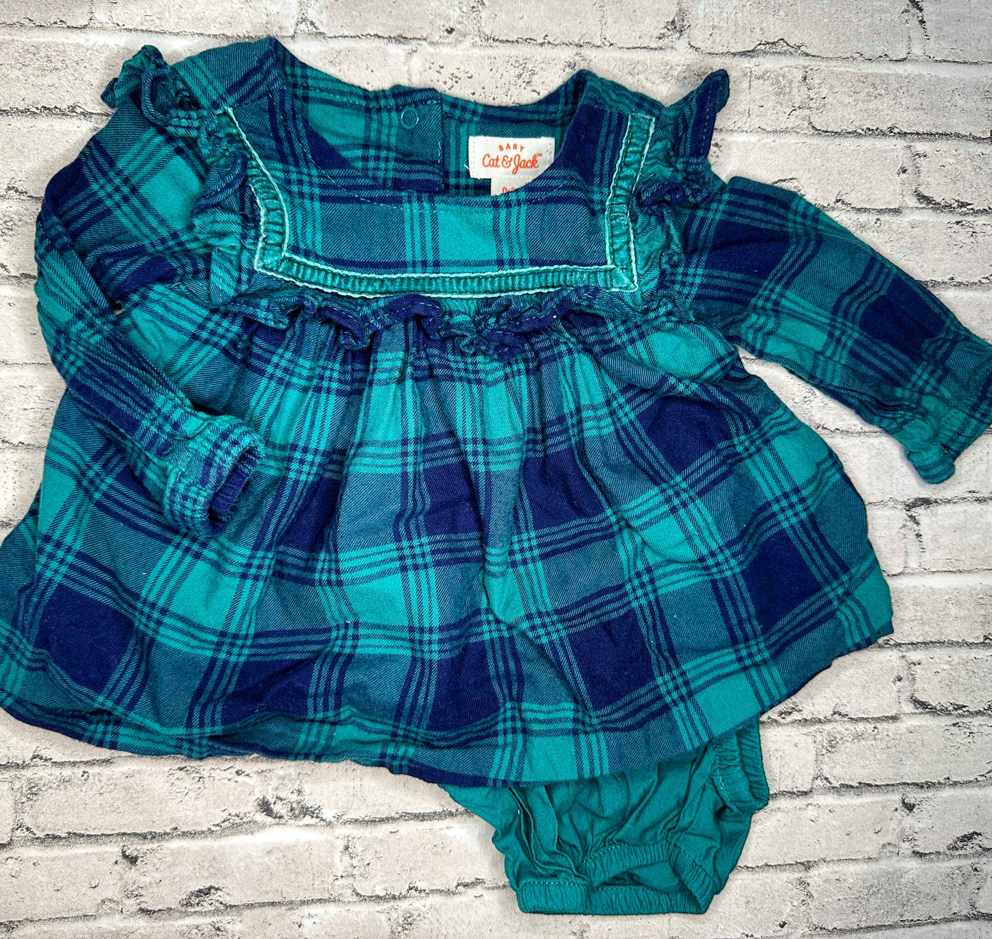 Cat & Jack: Blue Plaid Dress - 0/3m