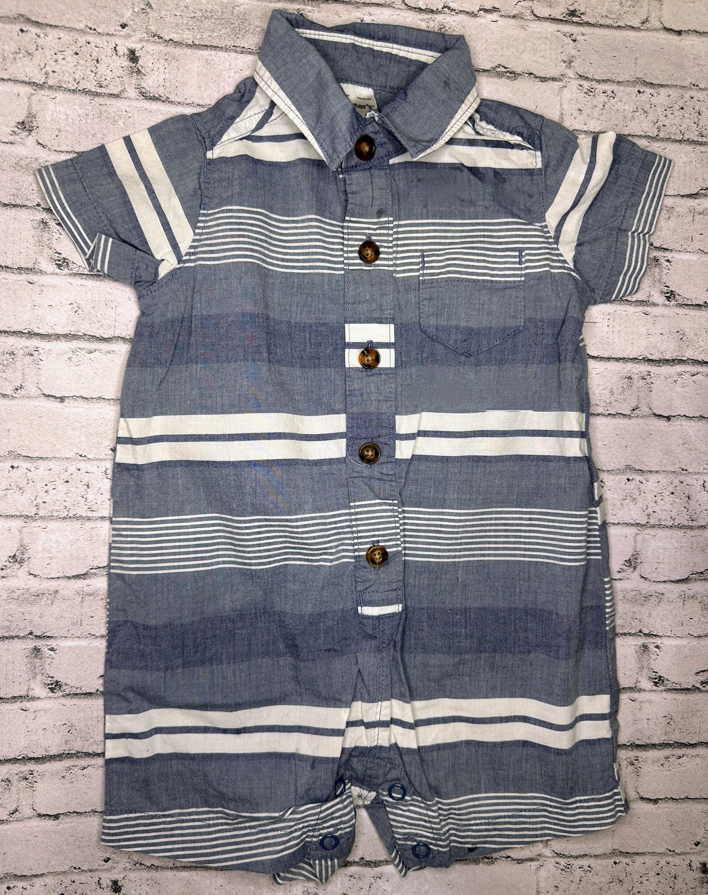 Carter’s: Blue Stripe Romper- 6m