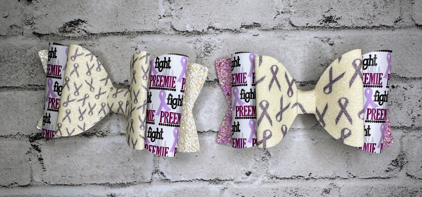 “Fight Like a Preemie” 2pc Clip Bows