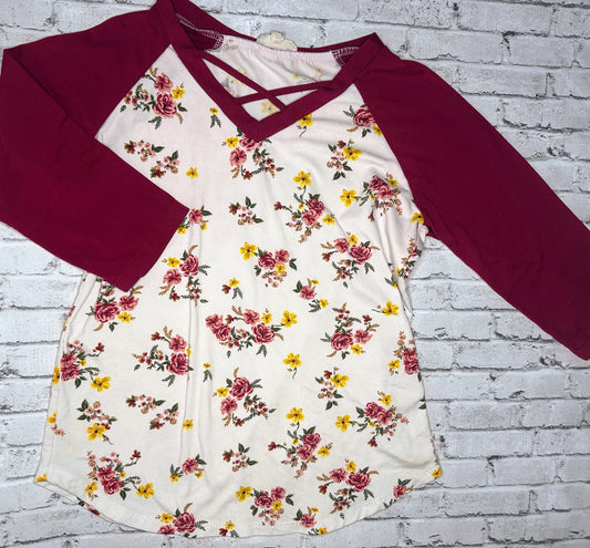 No Comment: Maroon Floral Top- L (14)