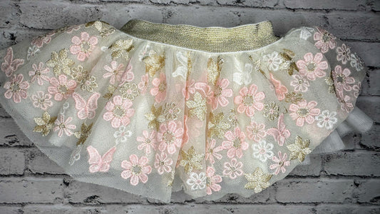 Layered Pink/Gold Floral Skirt- 0/12m