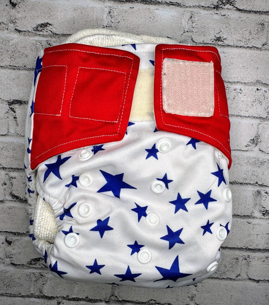 Red White & Blue Velcro Cloth Diaper + 2 Inserts