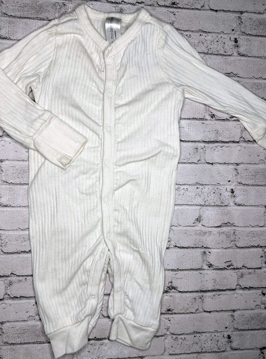 Modern Moments: White Button Jumpsuit- 0/3m