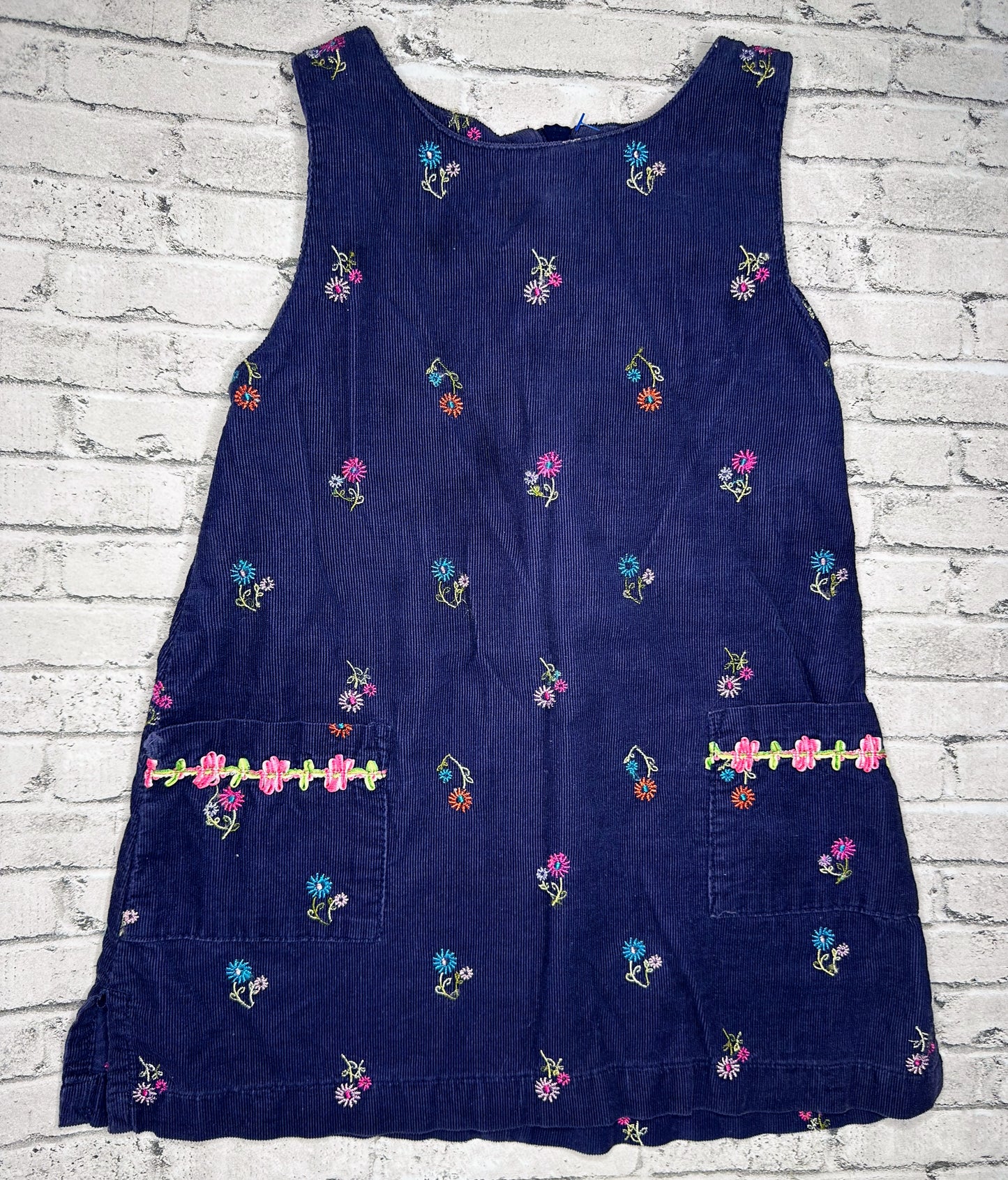 Navy Floral Corduroy Overall Skirt- 3T