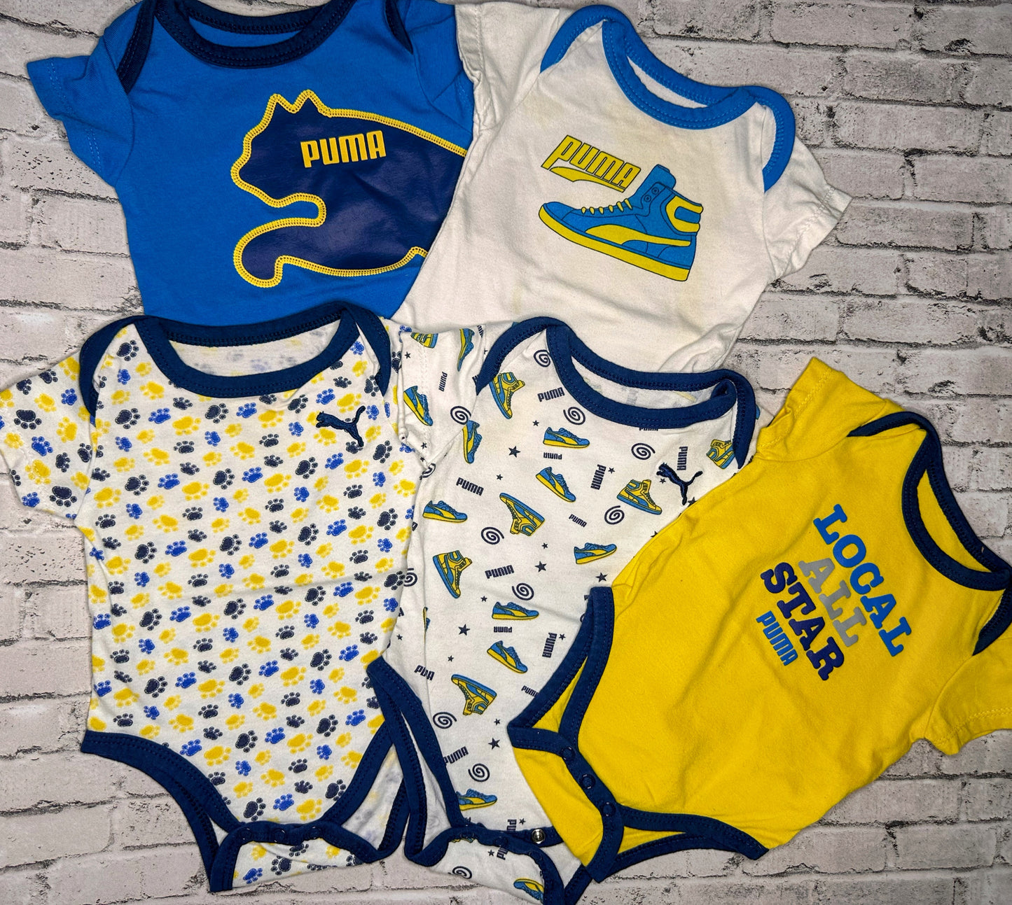 Puma: 5pk Graphic Bodysuits- 0/3m