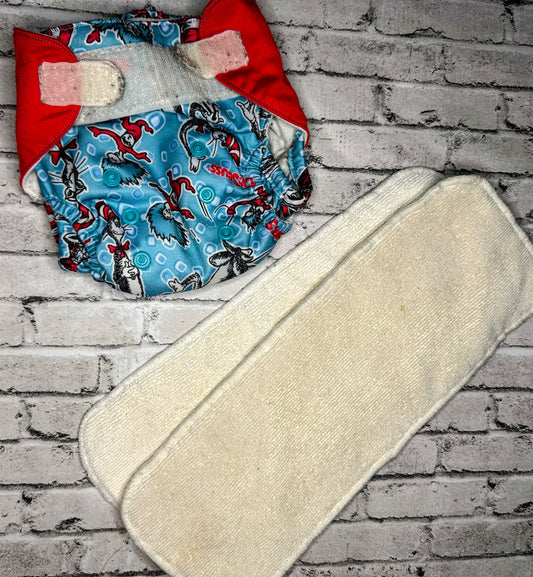 Dr. Seuss Thing 1 Thing 2 Velcro Cloth Diaper + 2 inserts