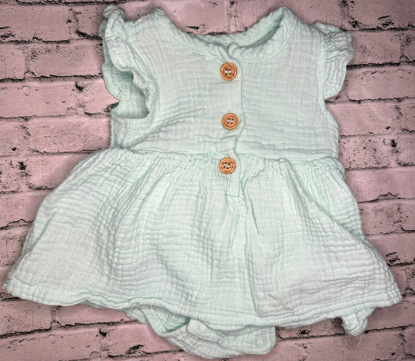 Charlotte & Star: Mint Button Romper- 0/3m